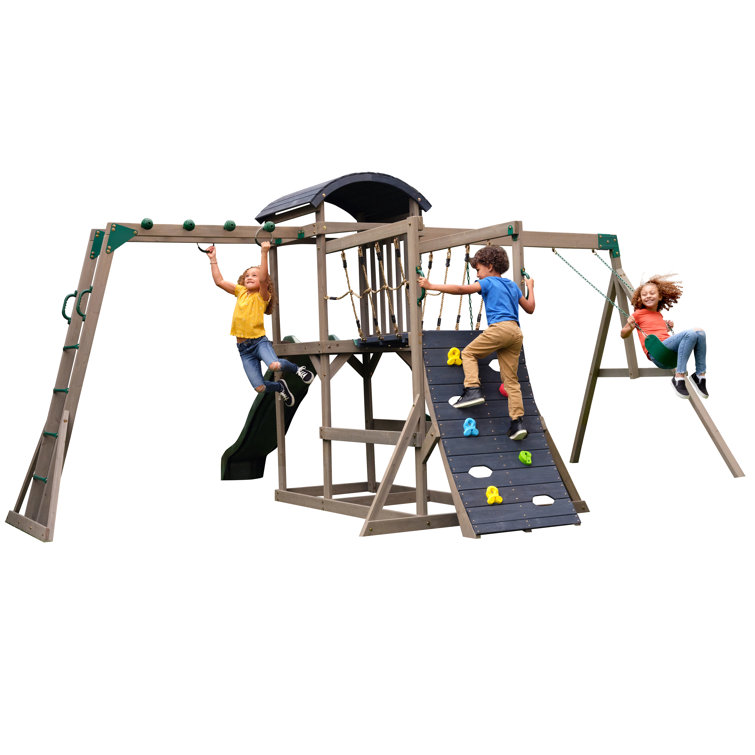KidKraft Gladiator Quest Wooden Swing Set / Playset With Rock Wall